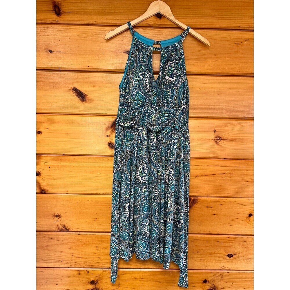 R&K Women’s Size 14 Dress Sleeveless Green Paisley Print